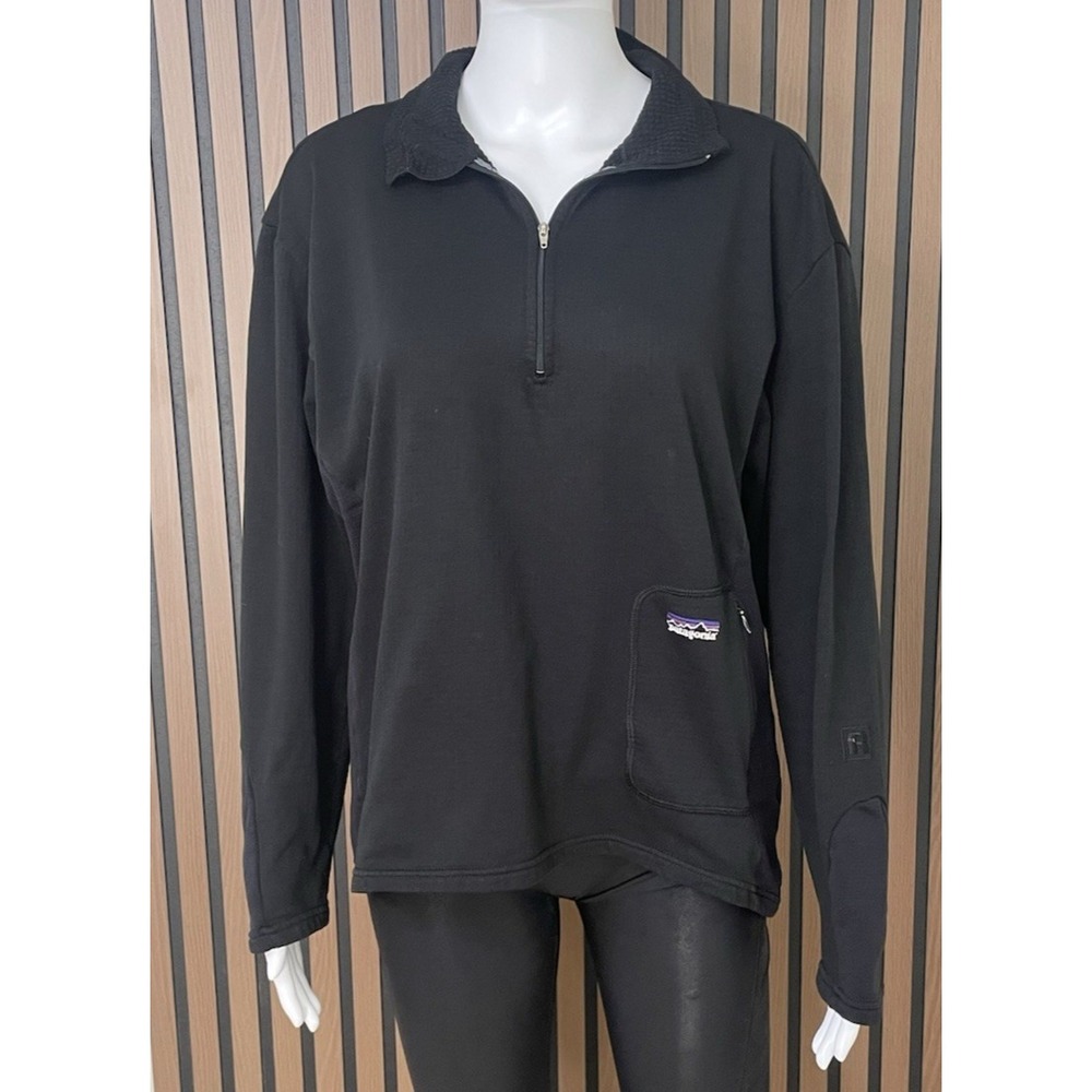 Patagonia‎ R1 Flash Pullover Sweater Women's L Black Waffle Knit Lined 1/4 Zip